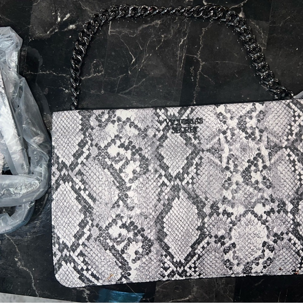 Victoria's Secret Black and Gray Snakeskin Shoulder Bag